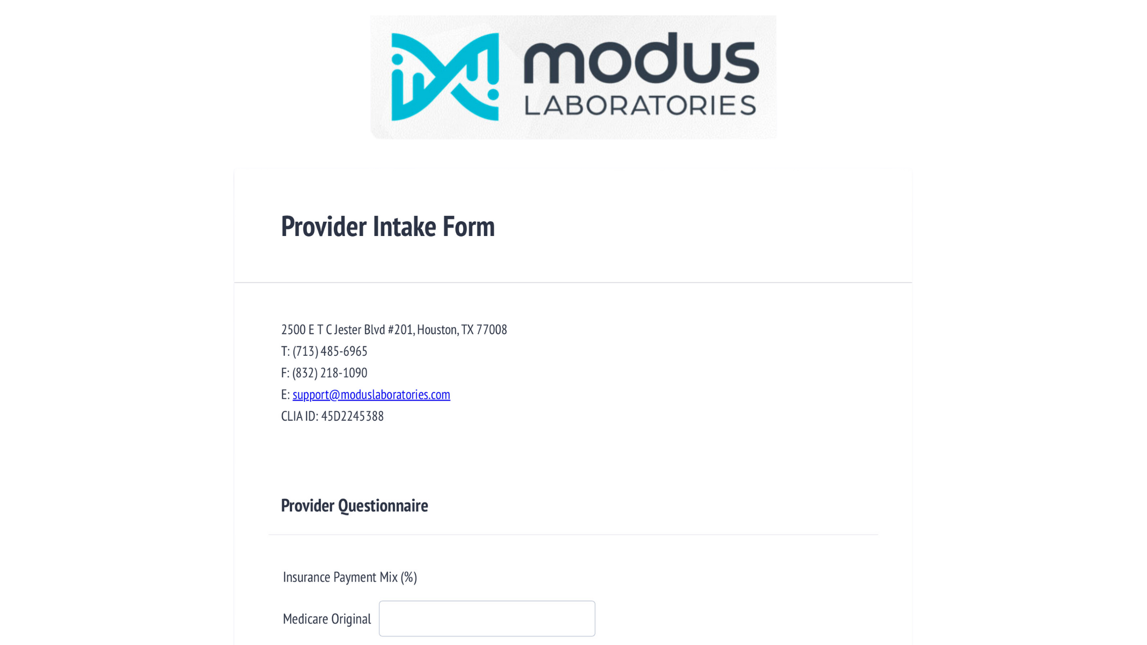 Provider Intake Form